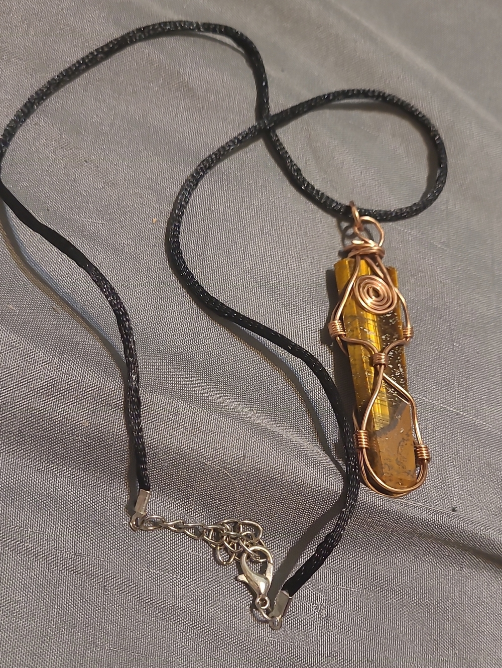 Wire-Wrapped Tiger's Eye Pendant Necklace - Copper Wire